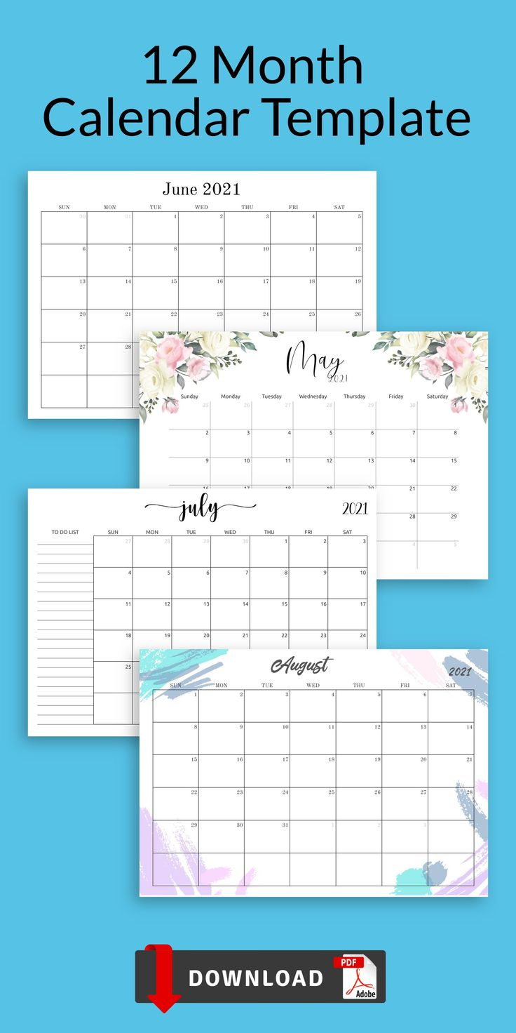 12 Month Calendar Template, 18 Month Calendars, Monthly Calendar throughout 18 Month Printable Calendar