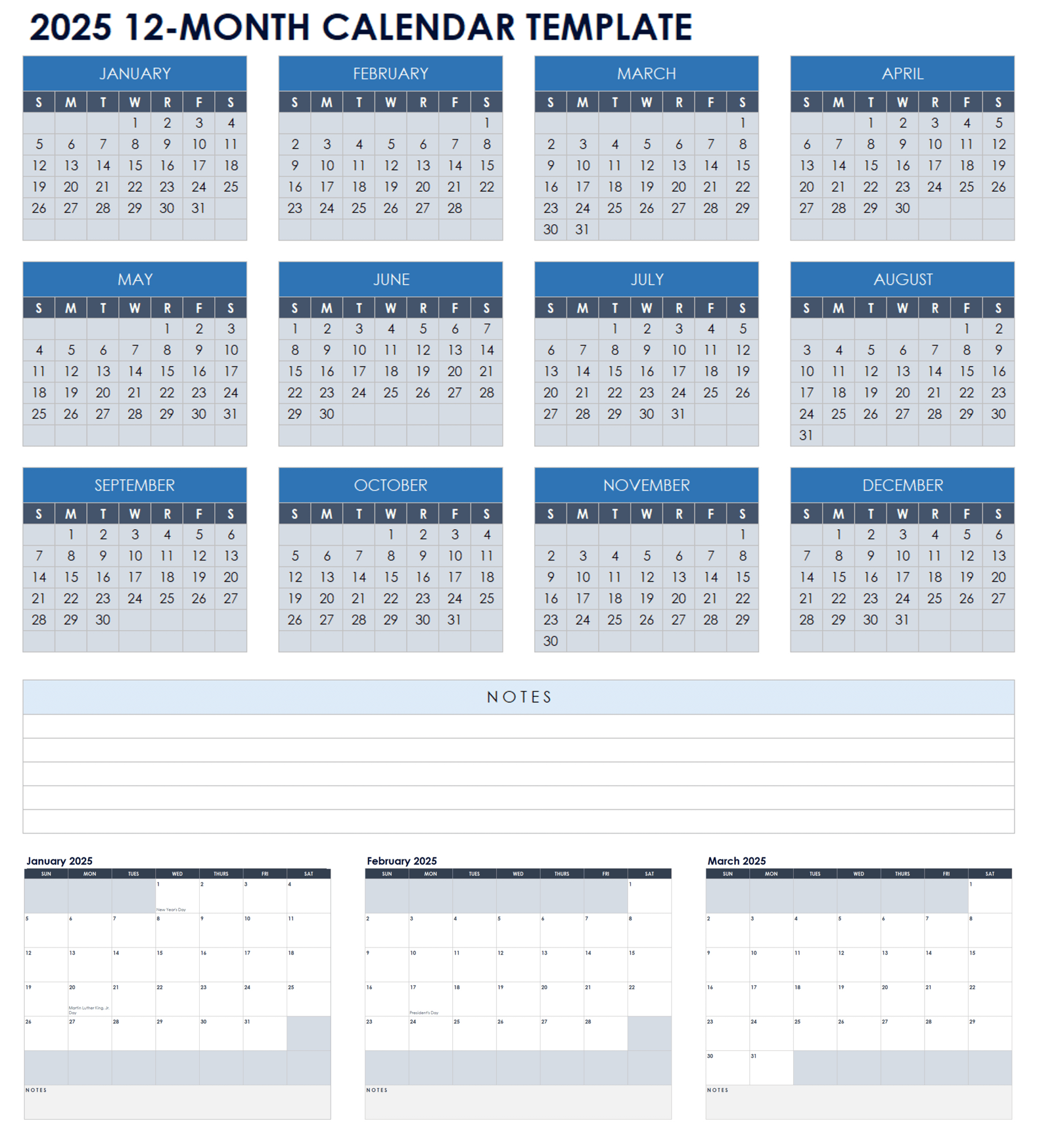 15 Free 2025 Monthly Calendar Templates | Smartsheet for Printable 12 Month Calender