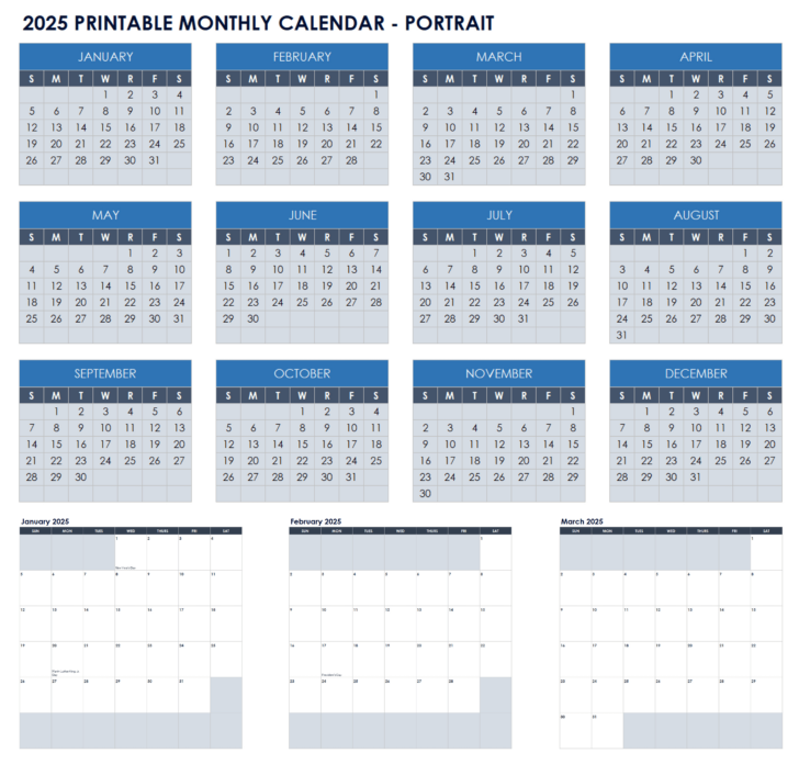 Monthly Printable Calendar 2025 Template