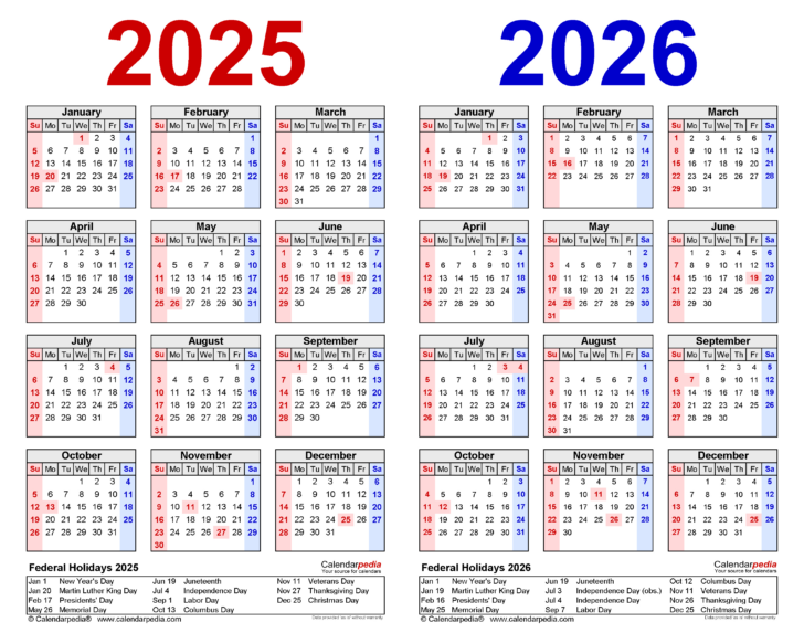 2025-2026 Calendar with Holidays Printable