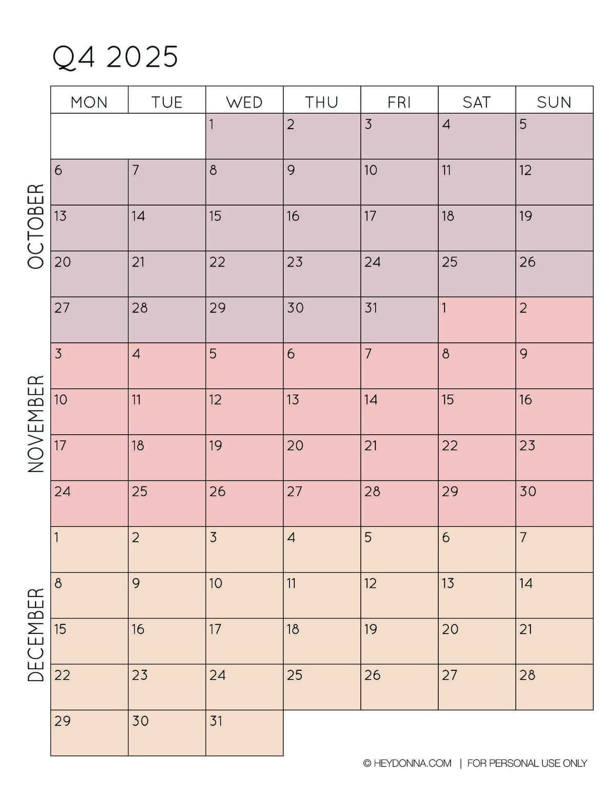 2025 3-Month Quarterly Calendar Printables - Free - Hey, Donna! pertaining to 3 Month Calendar Printable 2025