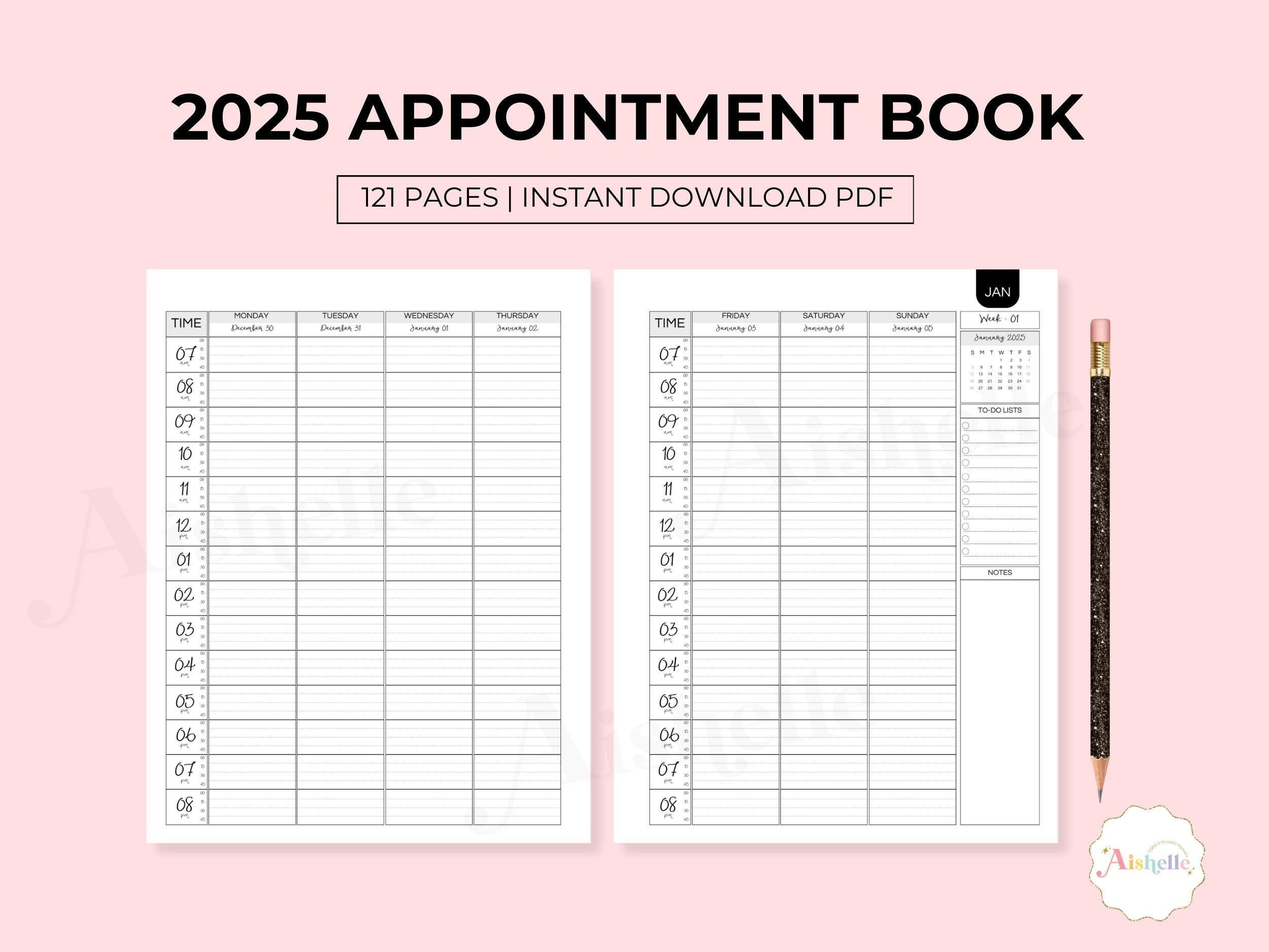 2025 Appointment Book, Printable Appointment Planner With 15 regarding 2025 Appointment Calendar Printable