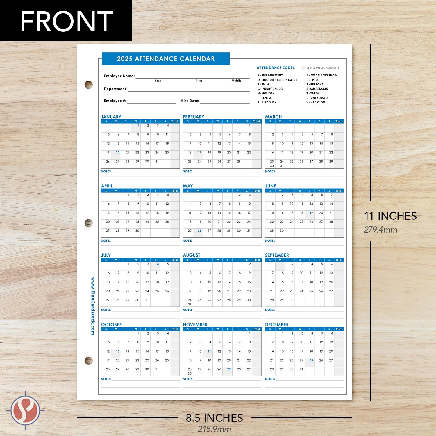 2025 Attendance Calendar Card Stock Paper, Employee Work Tracker within Attendance Calendar 2025 Printable