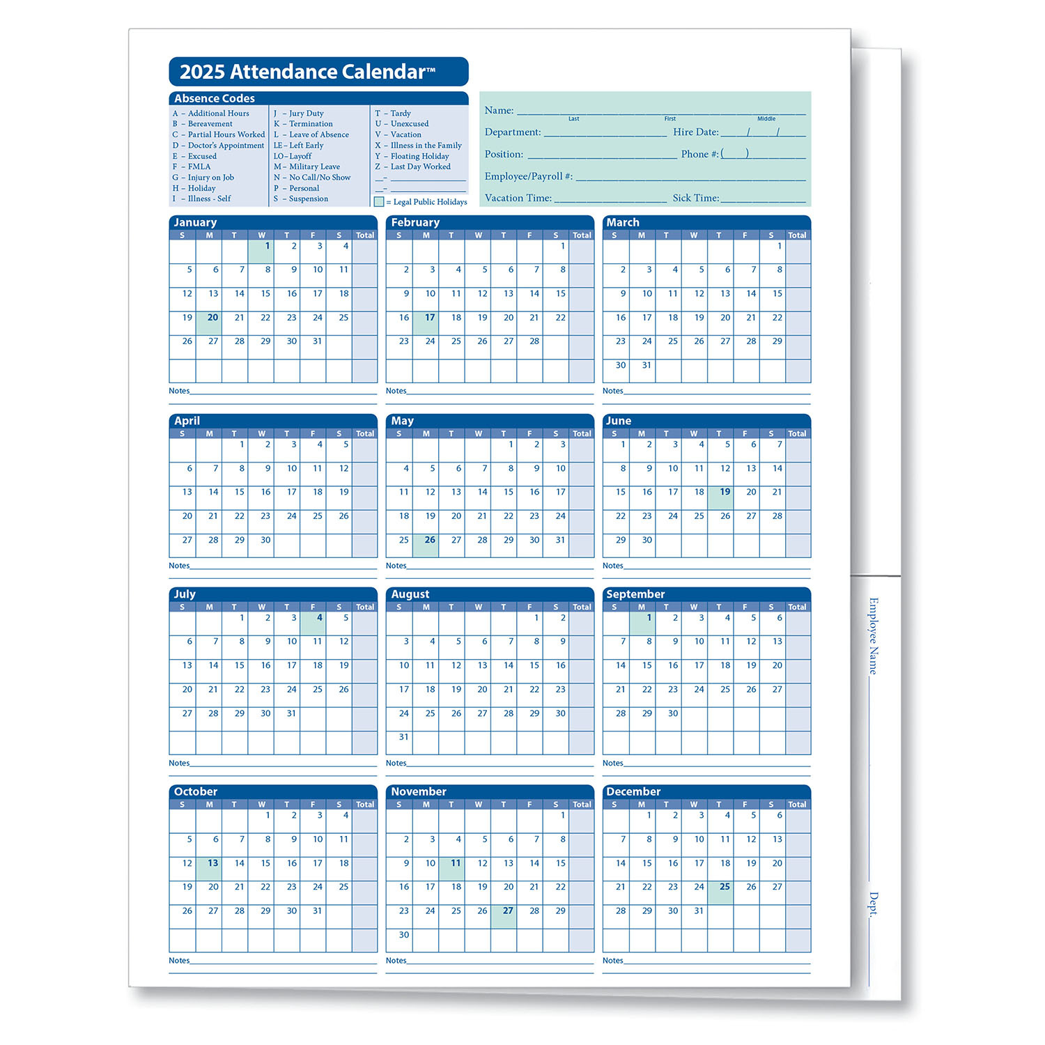 2025 Attendance Calendar Folder | Hrdirect with Attendance Calendar 2025 Printable