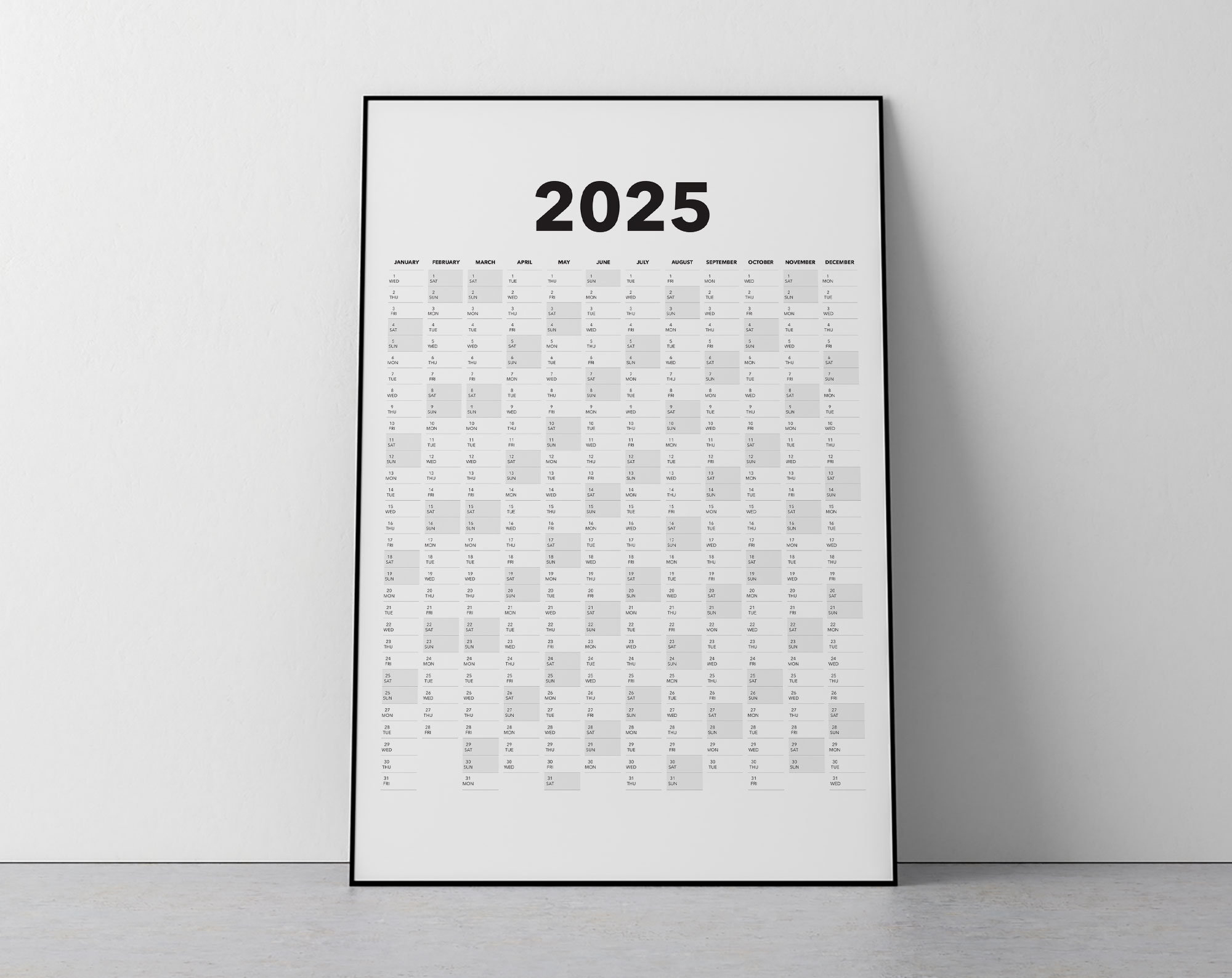 2025 Calendar Blank Vertical Yearly View, Extra Large Wall in 8x10 Calendar Printable 2025