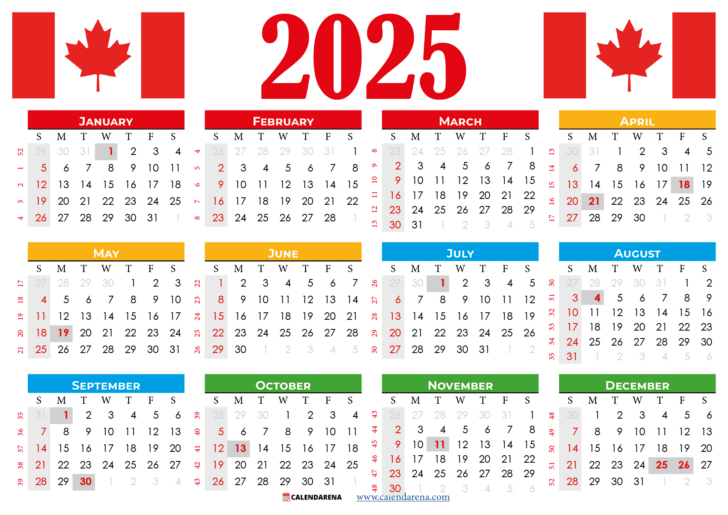 2025 Calendar Canada with Holidays Printable