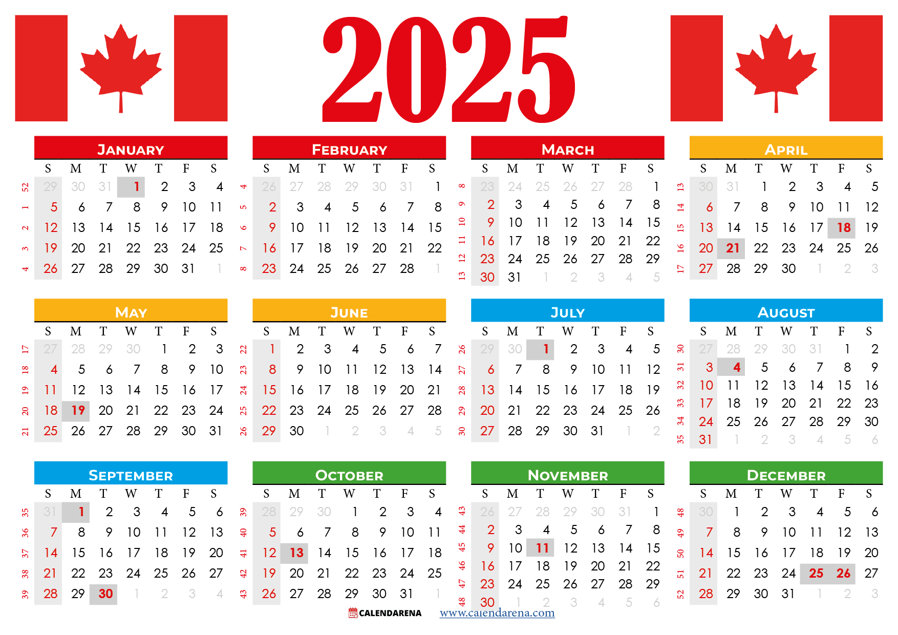 2025 Calendar Canada Printable Free regarding 2025 Calendar Canada with Holidays Printable