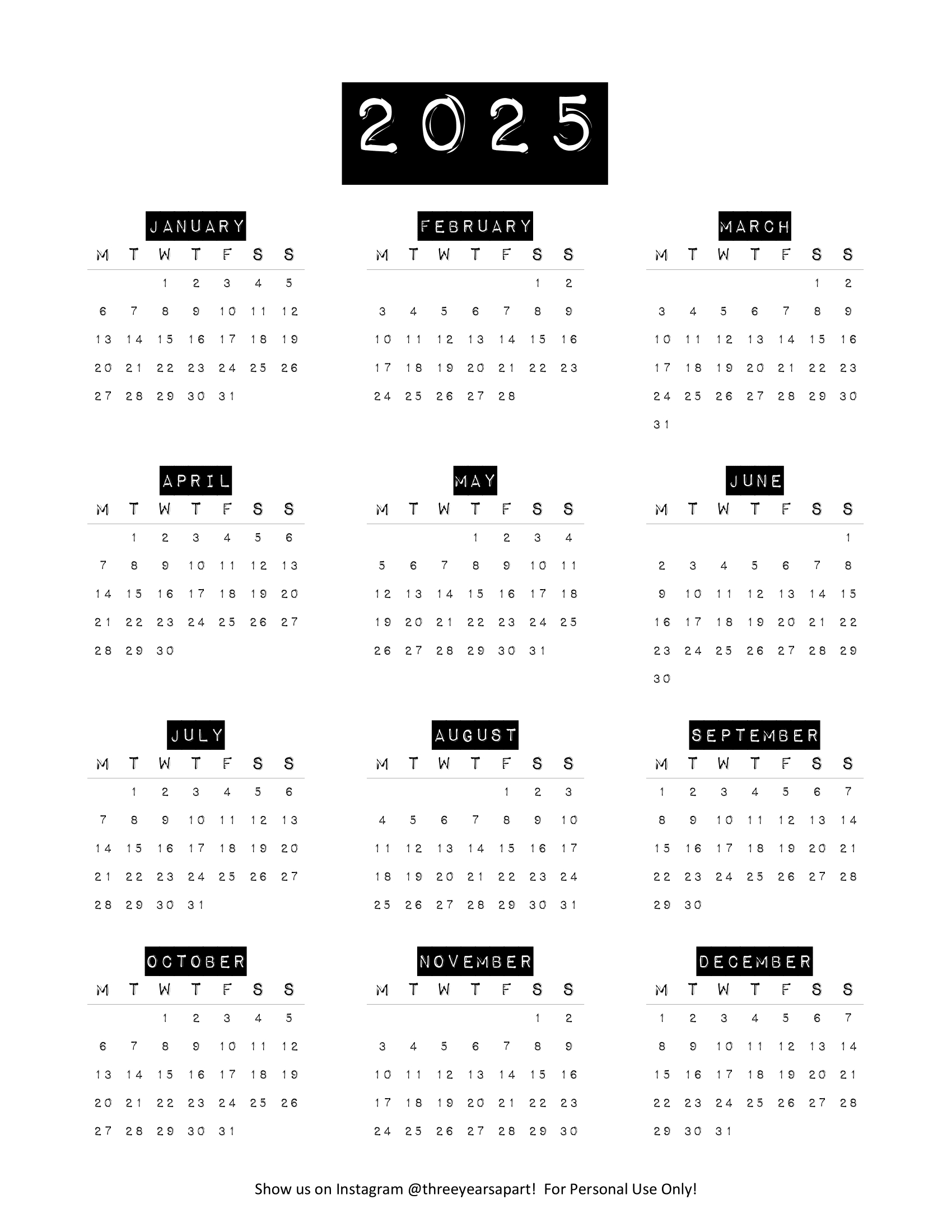 2025 Calendar Free Printable | Bullet Journal And Planner Free with regard to Bullet Journal Monthly Calendar 2025 Printable