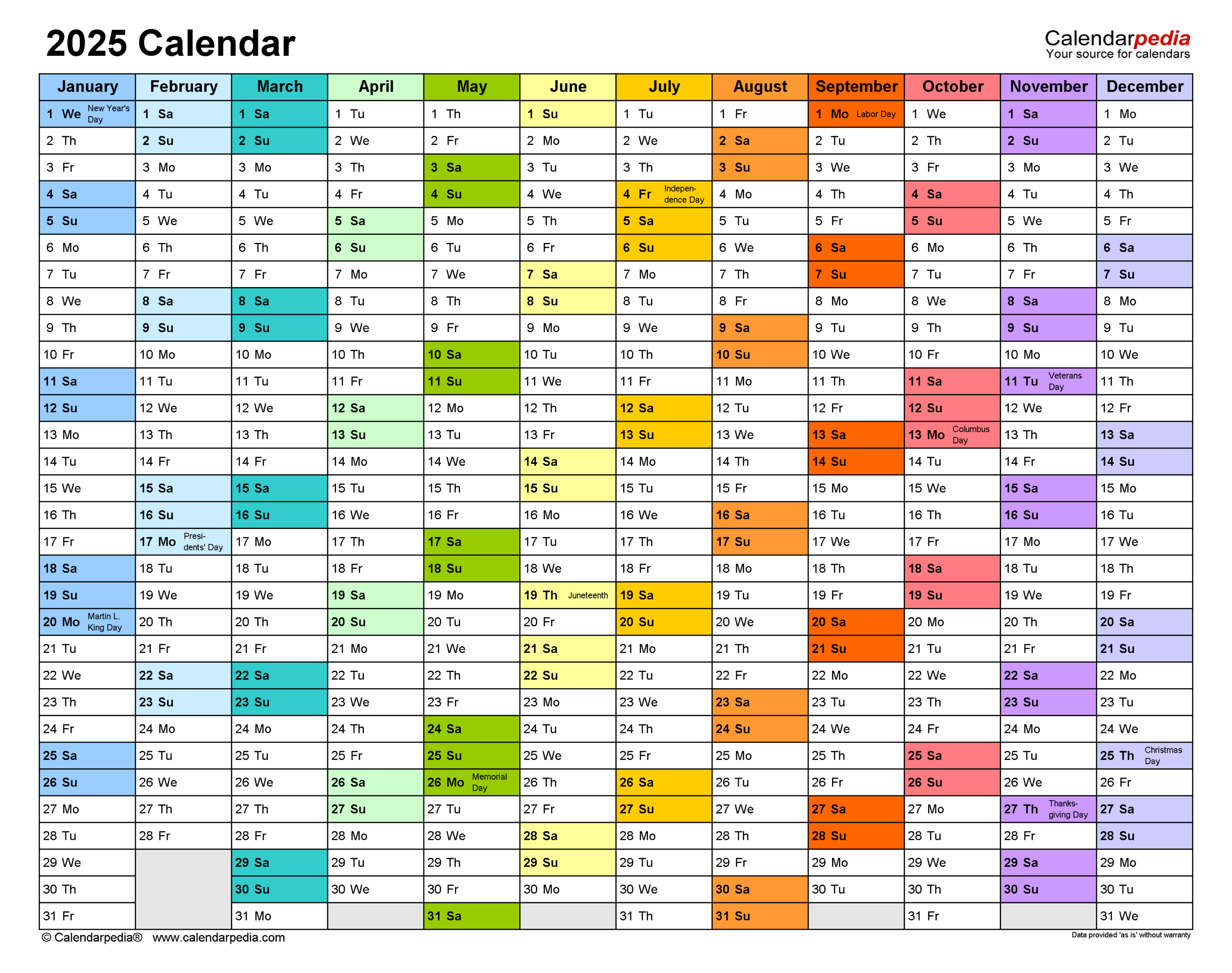 2025 Calendar - Free Printable Pdf Templates - Calendarpedia pertaining to Editable And Printable Calendar 2025