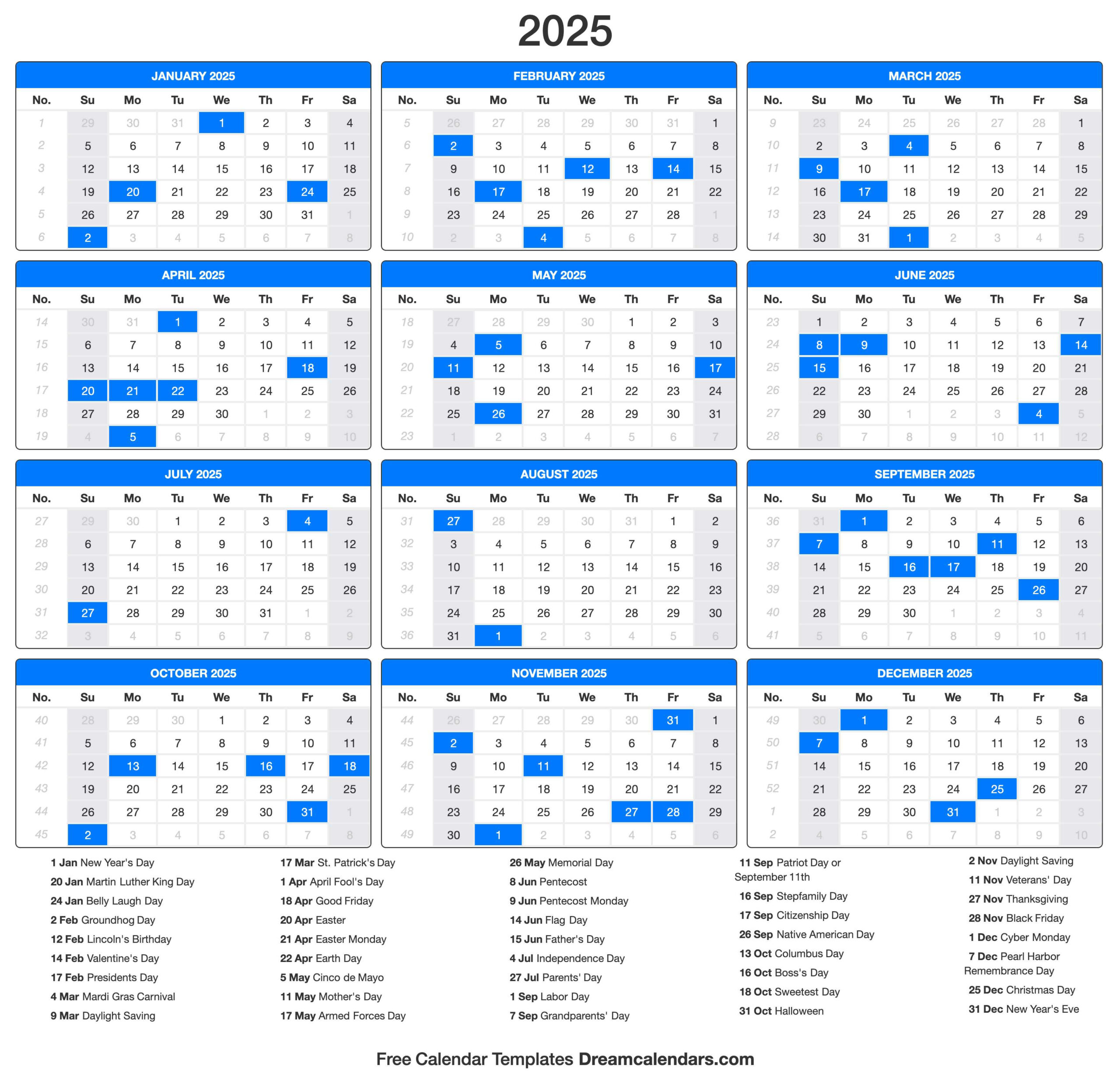 2025 Calendar in Date and Time Calendar 2025 Printable