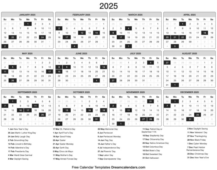 Date and Time Calendar 2025 Printable