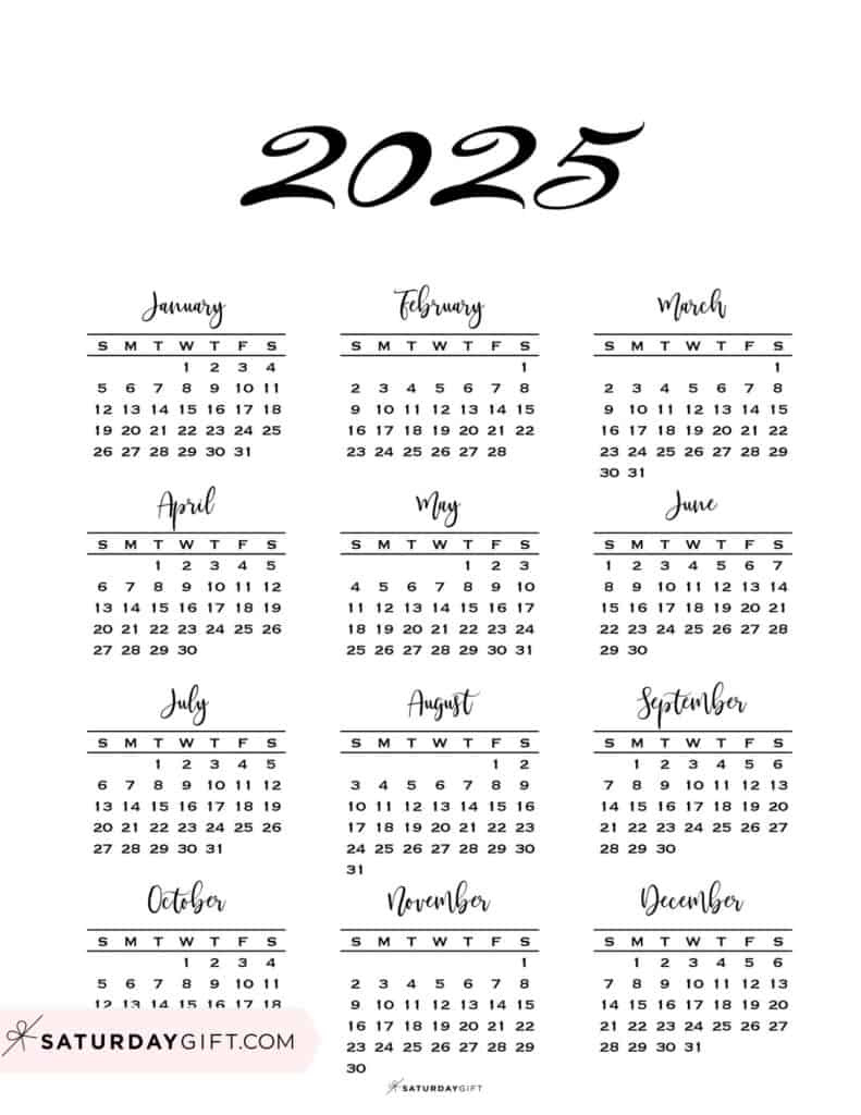 2025 Calendar Printable - 18 Cute &amp;amp; Free 2025 Yearly Calendar for Free 2025 Yearly Calendar Printable One Page