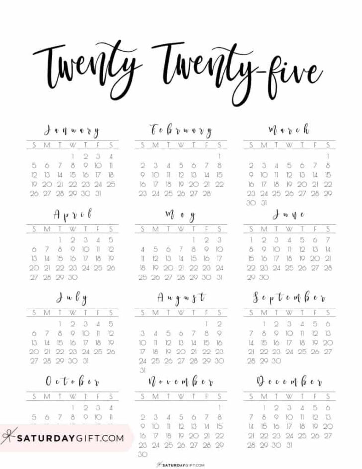 Mini Calendar Printable 2025