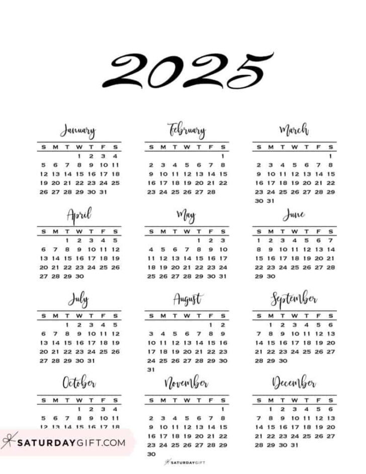 2025 One Page Calendar Free Printable