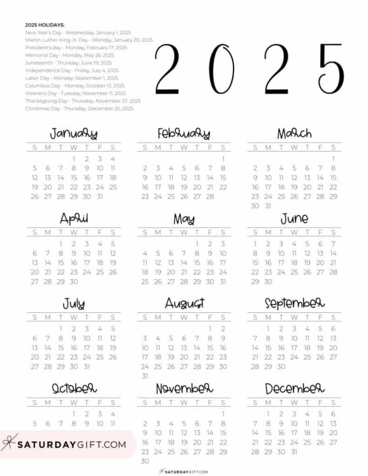 2025 Calendar at a Glance Printable Free