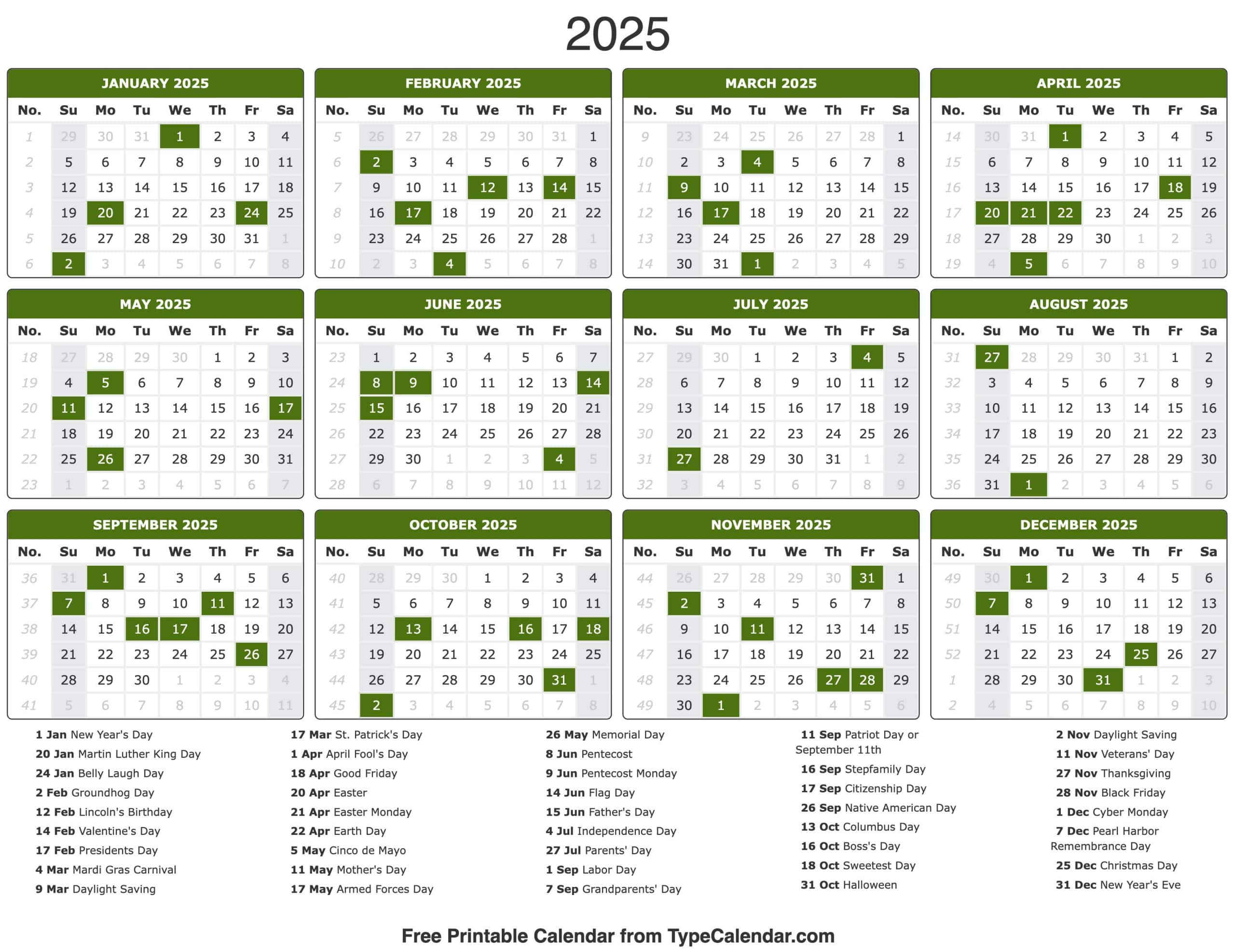 2025 Calendar - Printable Calendar 2025 With Holidays throughout 2025 Calendar 2025 Printable With Holidays