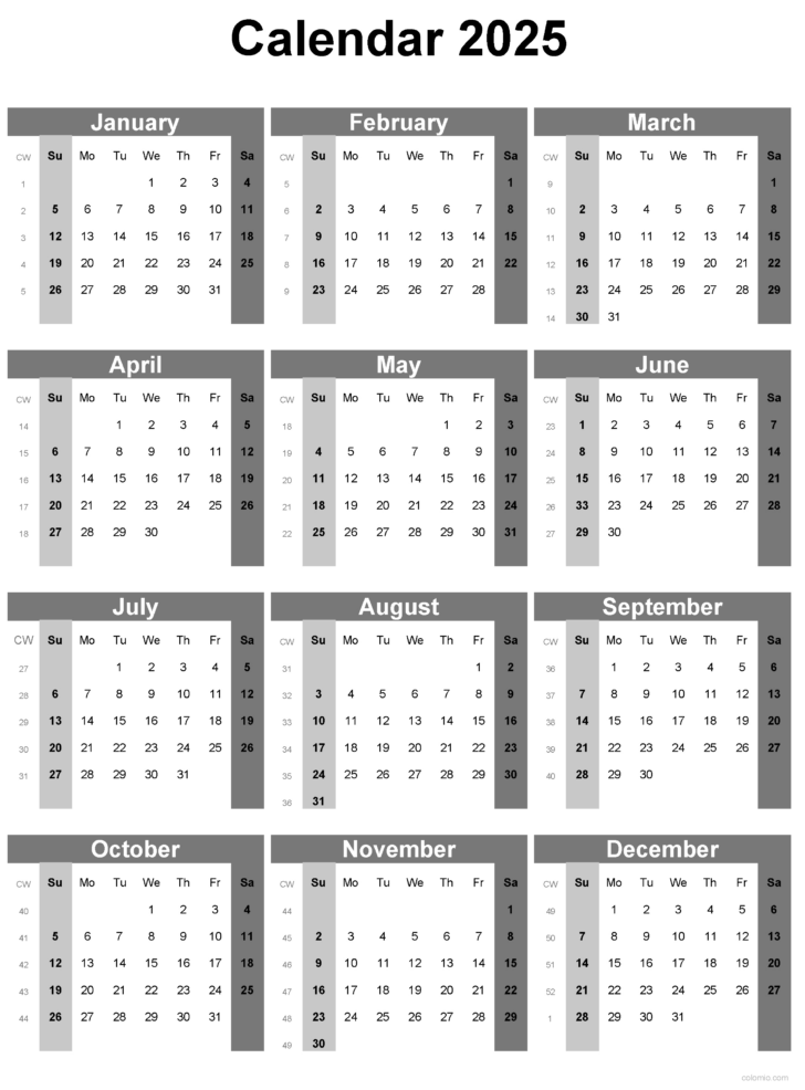 2025 Calendar with Week Numbers Printable Free