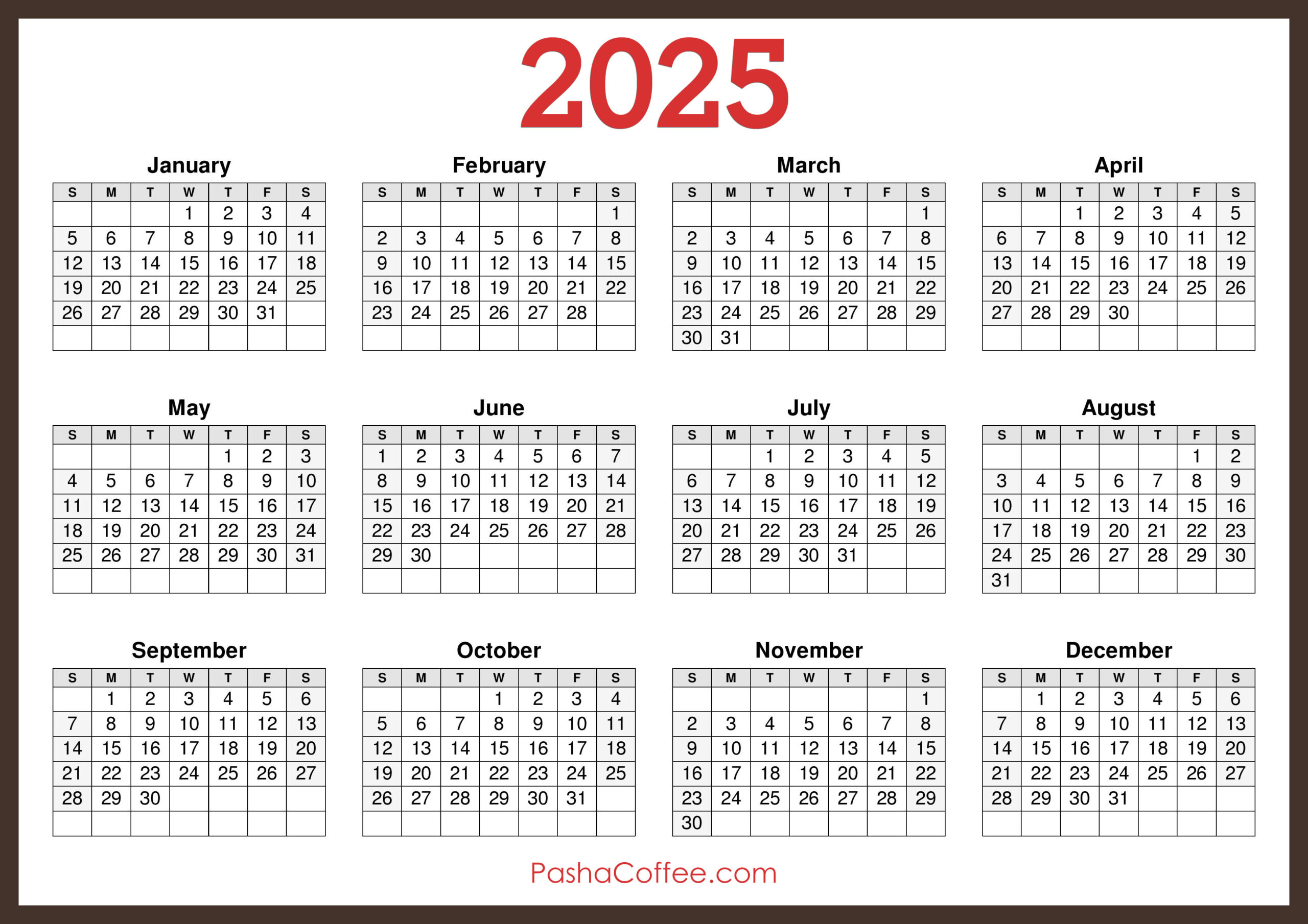 2025 Calendar Printable Free, Horizontal, Green – Pashacoffee pertaining to Free Printable 8.5 X 11 Calendar 2025