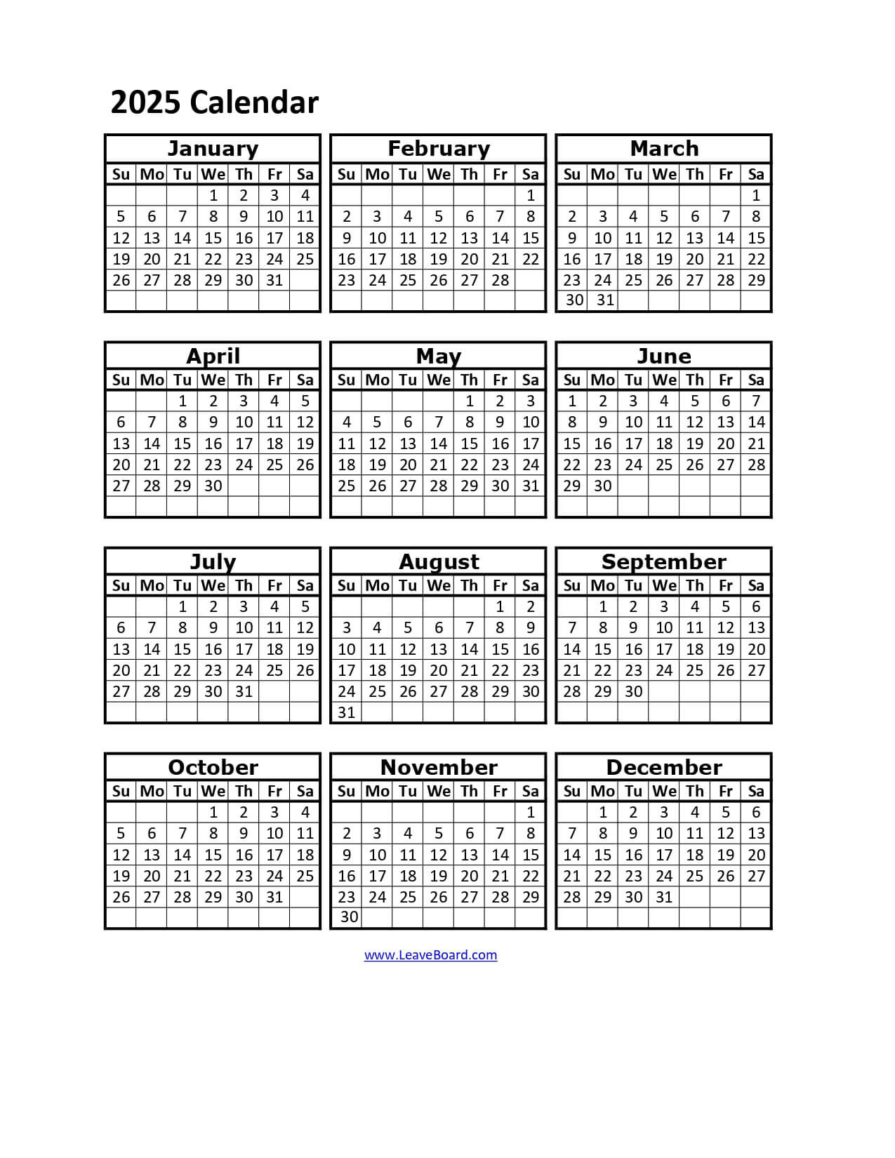 2025 Calendar Printable: Pdf, Excel, With Holidays (Free Download) regarding 2025 Employee Calendar Printable