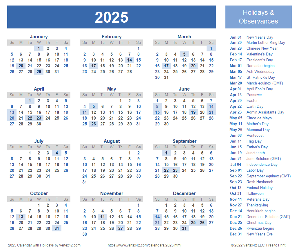 2025 Calendar Templates And Images in 2025 Calendar 2025 Printable with Holidays