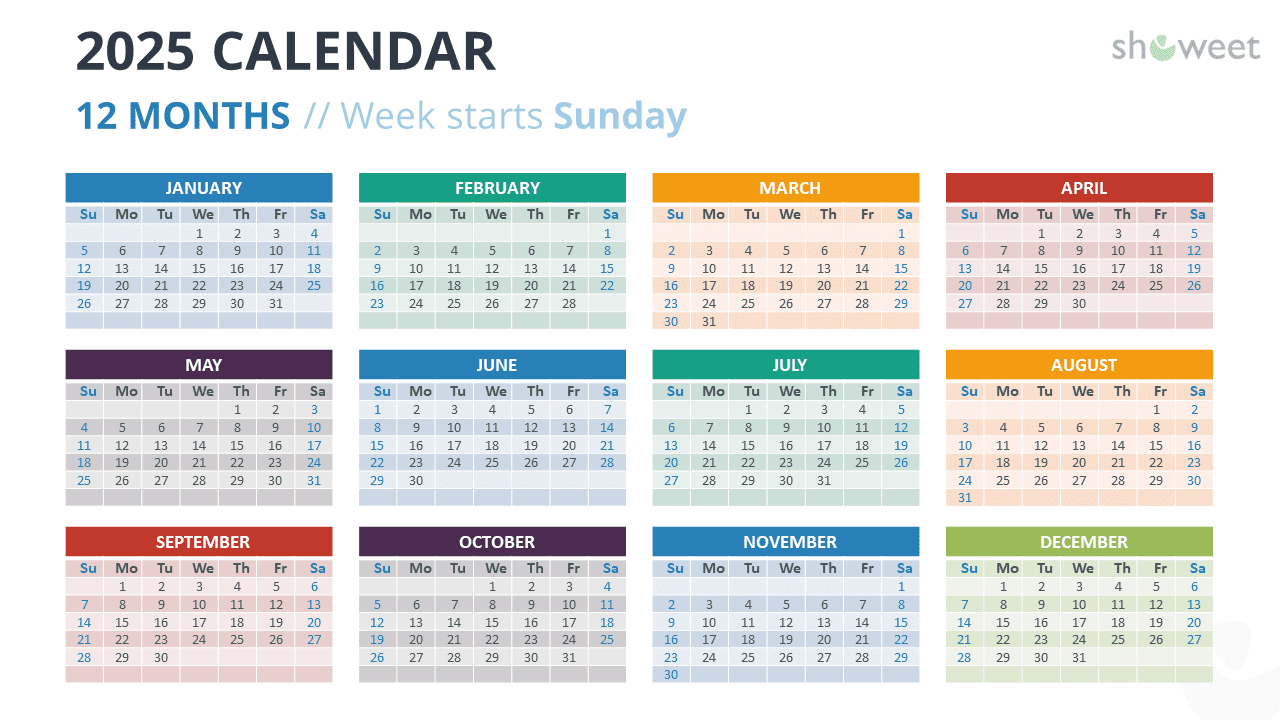 2025 Calendar Templates For Powerpoint &amp;amp; Google Slides regarding 12 Months Calendar 2025 Printable