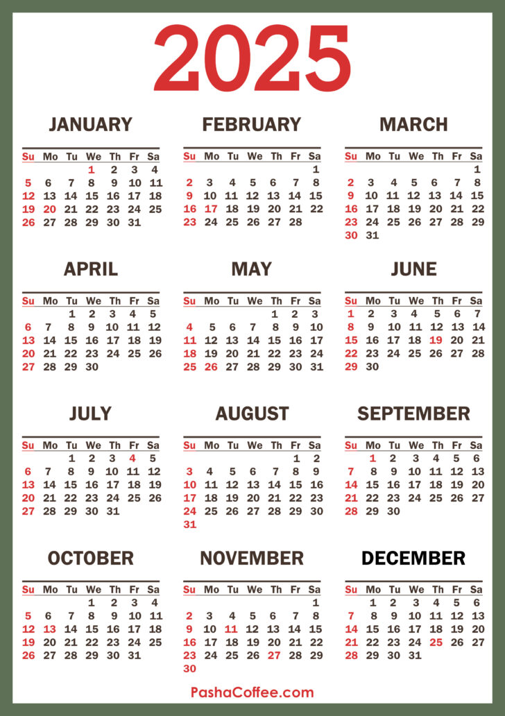 2025 Calendar with Holidays Printable Free