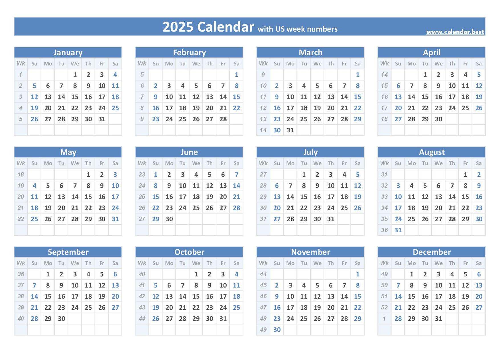 2025 Calendar With Week Numbers for Free Printable Numbers For Calendar 2025