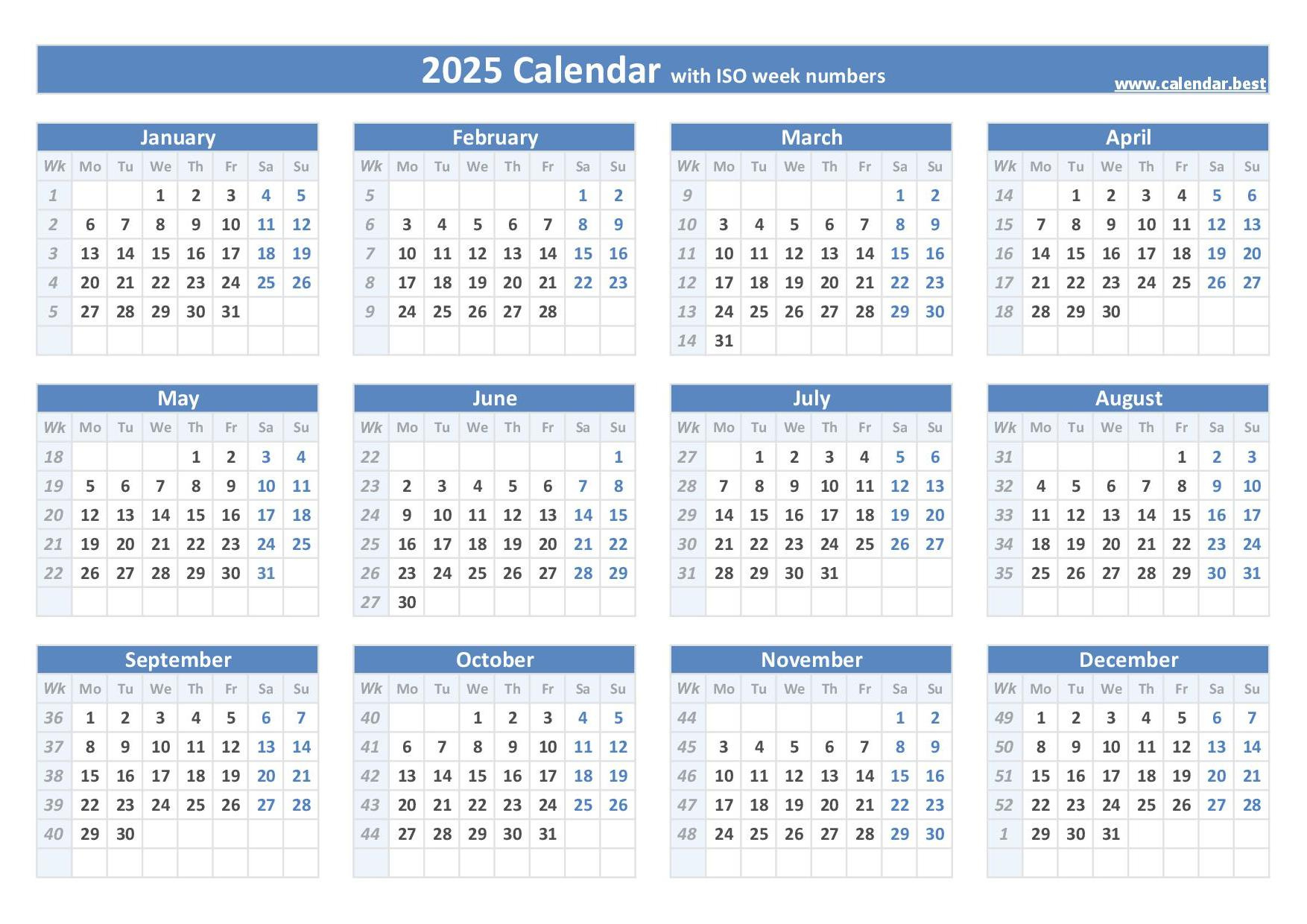 2025 Calendar With Week Numbers (Us And Iso Week Numbers) inside 2025 Calendar With Week Numbers Printable Free