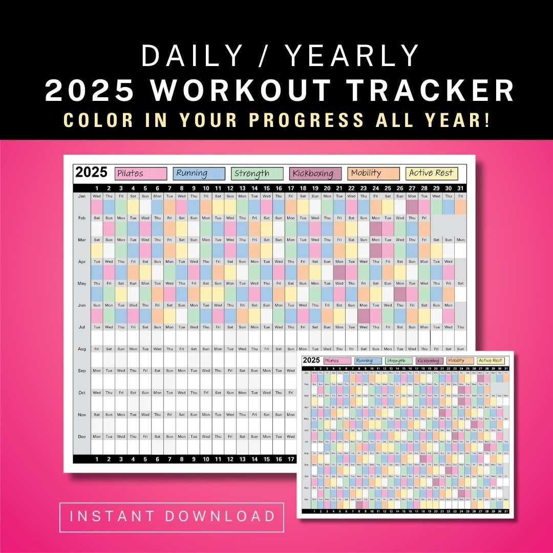 2025 Daily Yearly Workout Tracker Calendar, Coloring Exercise Log with Printable Peloton Workout Calendar 2025