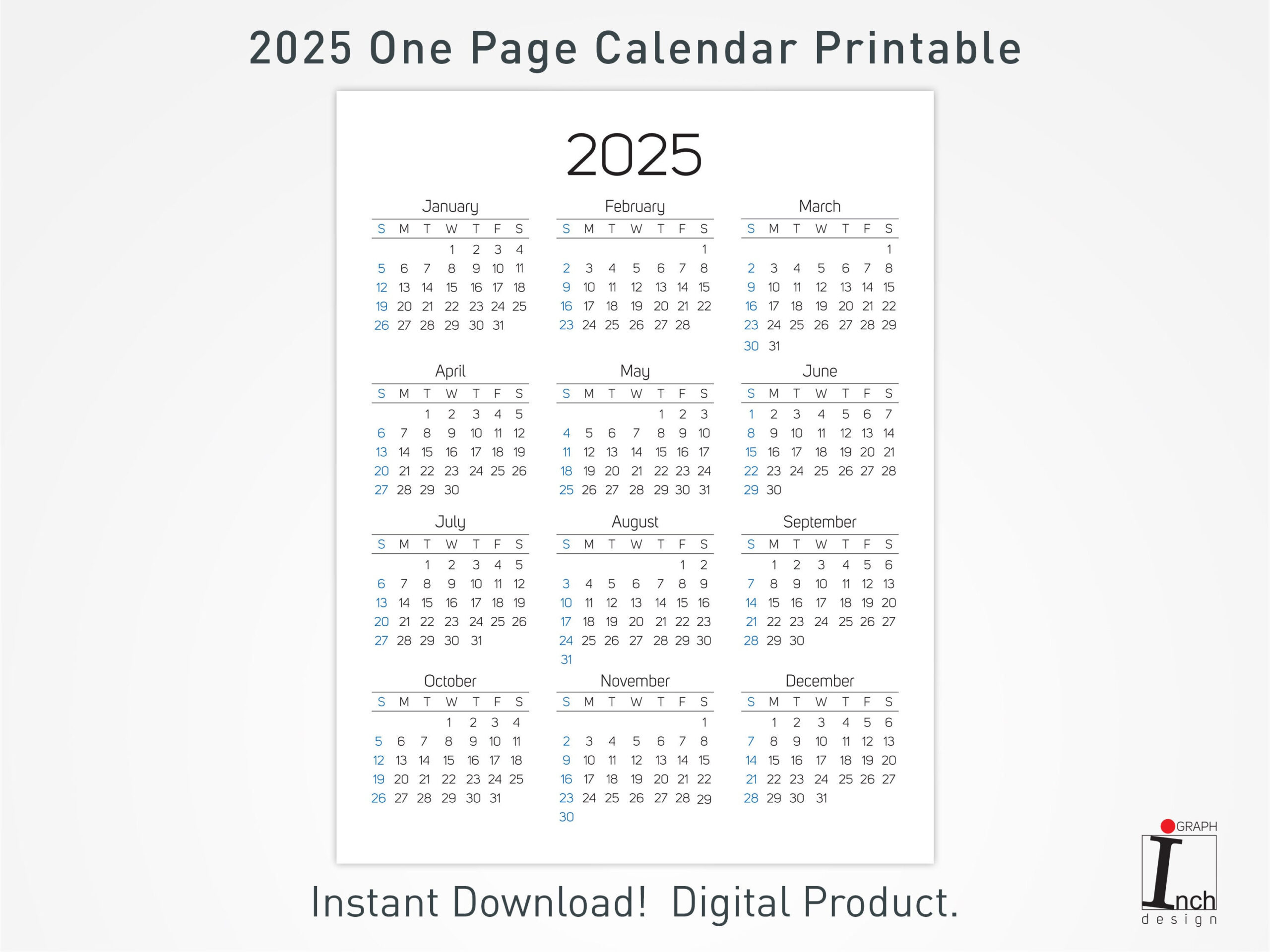 2025 Druckbarer Kalender, 12 Monate Einseitiger Kalender with 2025 Calendar All Months On One Page Printable