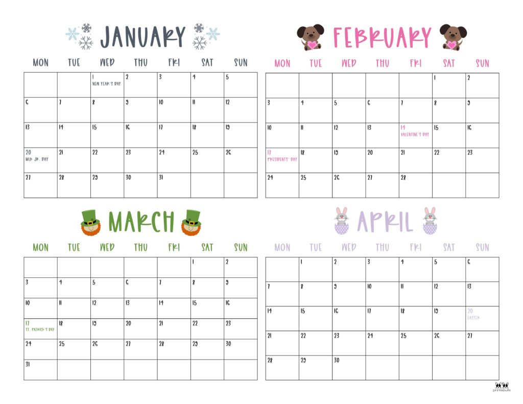 2025 Four Month Calendars - 31 Free Printables | Printabulls for 4 Month Calendar 2025 Printable