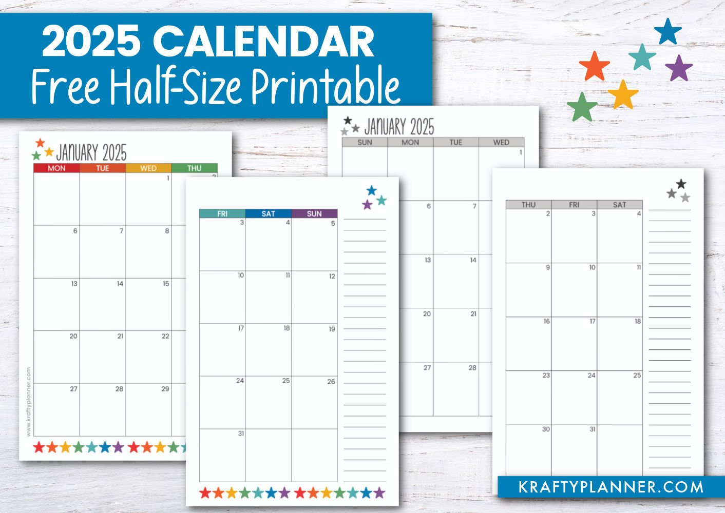 2025 Half Size Calendar - Free Printable — Krafty Planner throughout 2025 Month by Month Calendar Printable