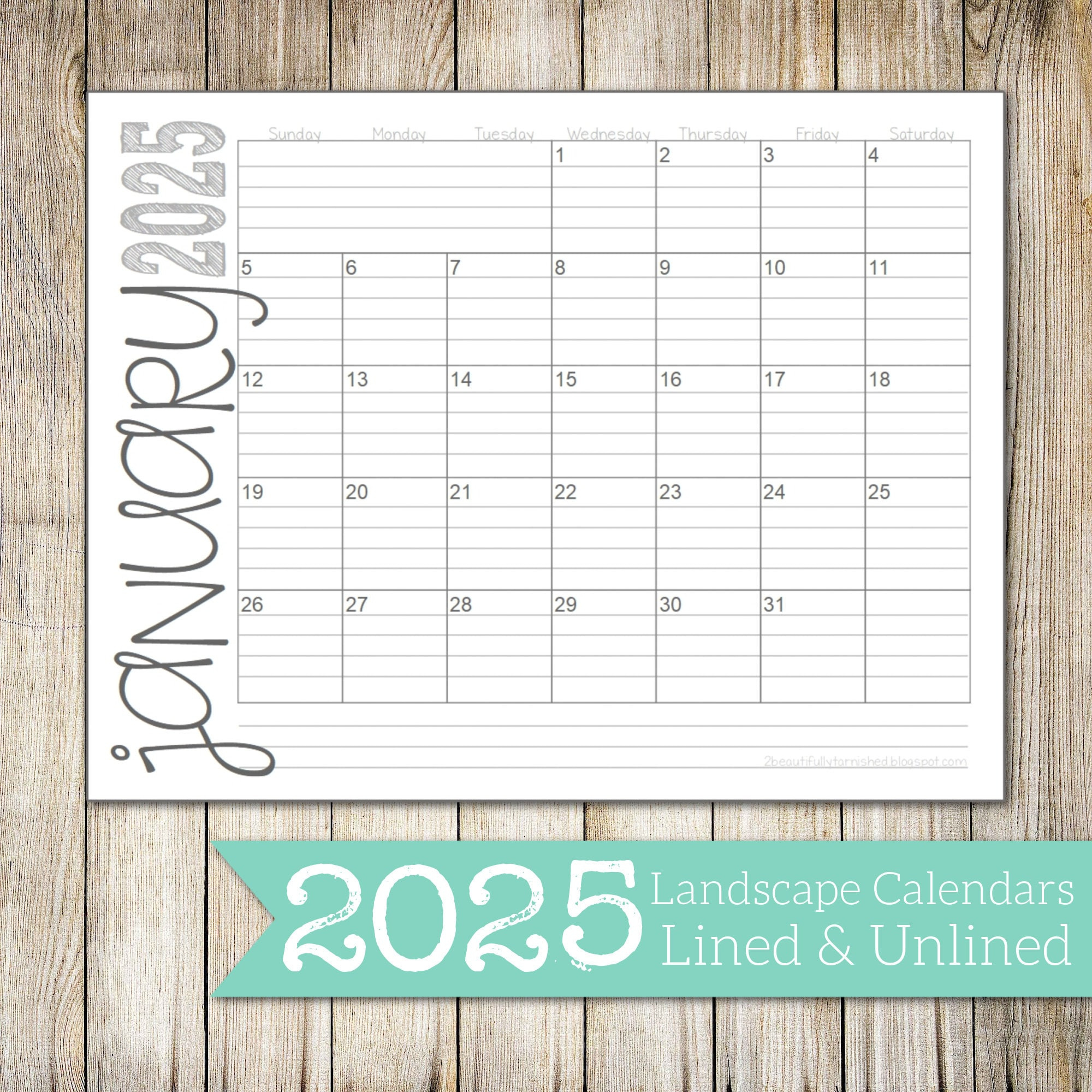 2025 Landscape Lined &amp;amp; Unlined Monthly Calendars 8.5X11 Landscape in Printable Monthly Calendar 2025 With Lines