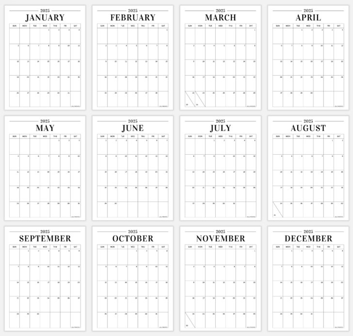 Printable Vertical Calendar 2025