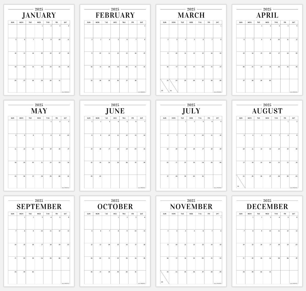 2025 Minimal Calendar Printable (Vertical &amp;amp; Horizontal!) - Jellymemos for Printable Vertical Calendar 2025