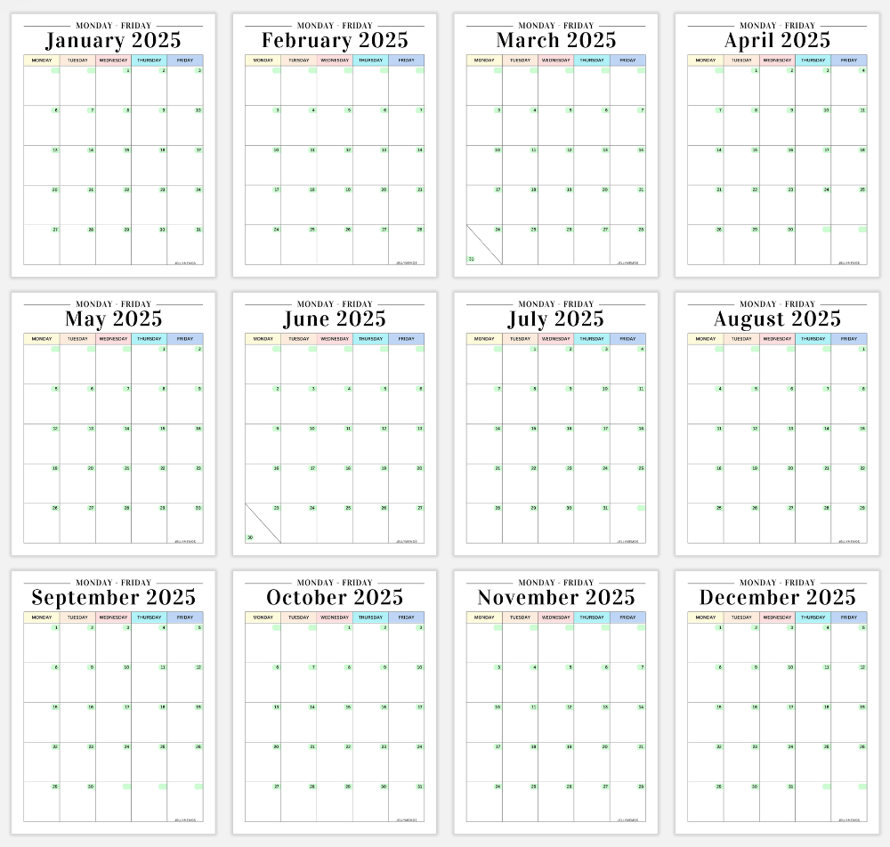 2025 Monday To Friday Calendar Printables (Cute &amp;amp; Free!) - Jellymemos for Monday To Friday Printable Calendar 2025