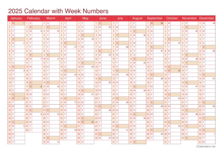 2025 Calendar with Week Numbers Printable Free Download