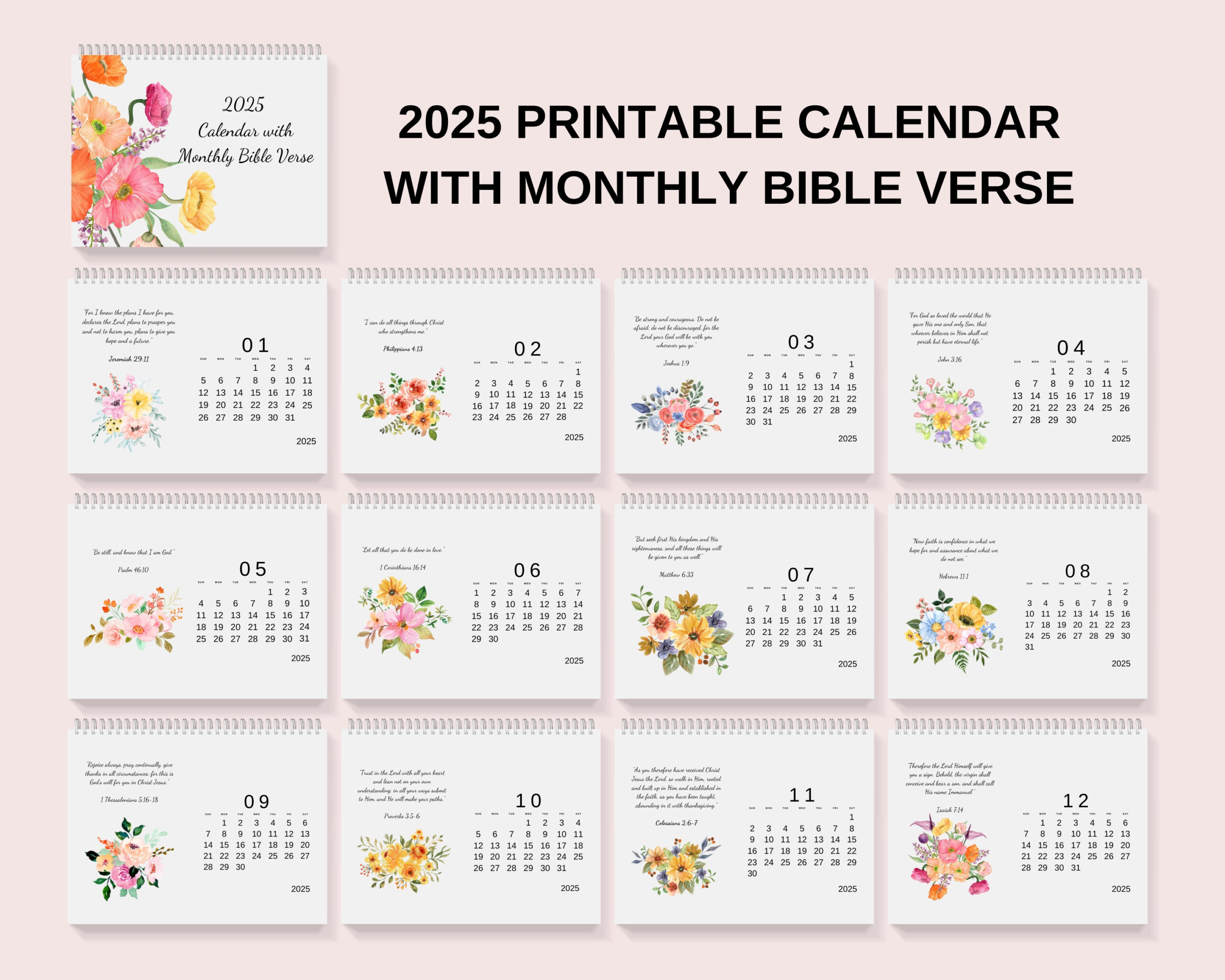 2025 Printable Monthly Calendar With Bible Verse And Watercolor regarding Bible Verse Calendar 2025 Printable