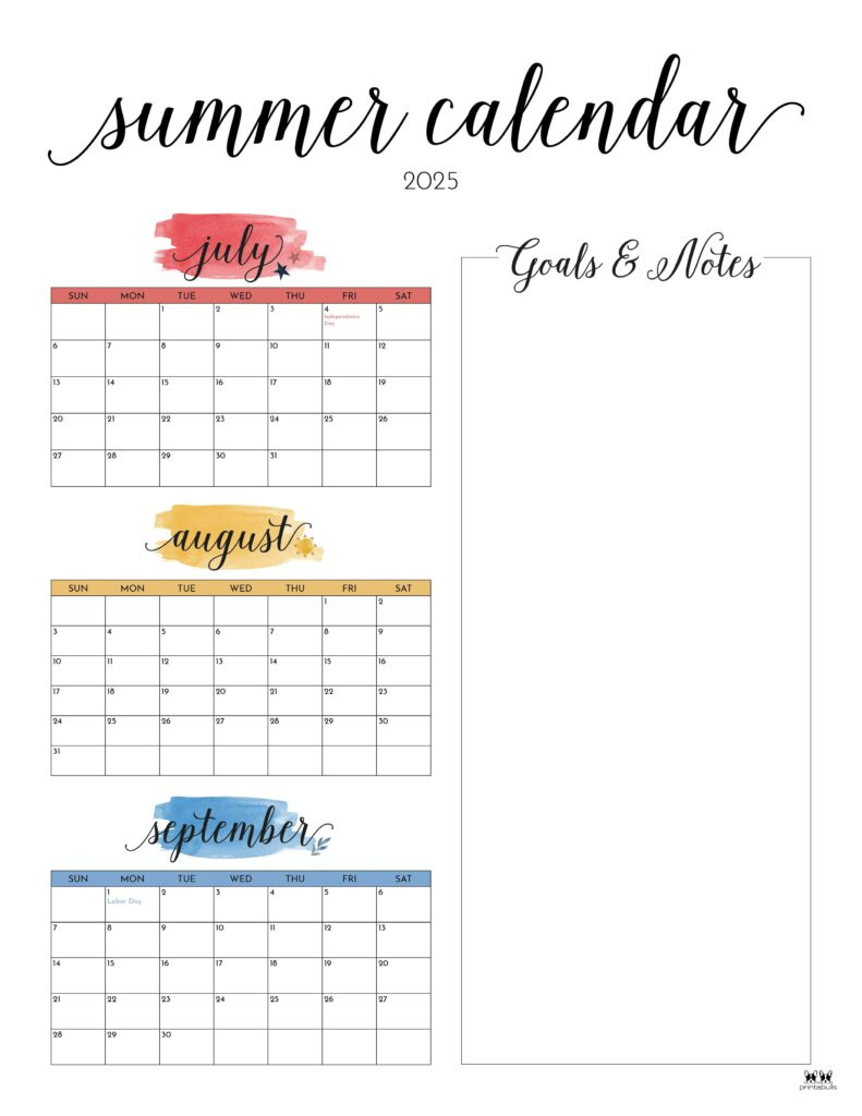 2025 Summer Calendars - 27 Free Printables | Printabulls inside Summer Calendar Printable 2025