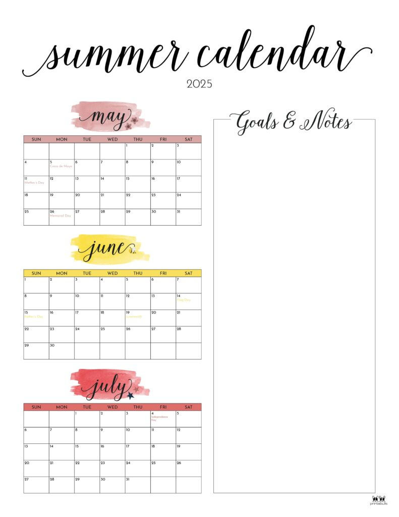 2025 Summer Calendars - 27 Free Printables | Printabulls pertaining to Summer Calendar 2025 Printable