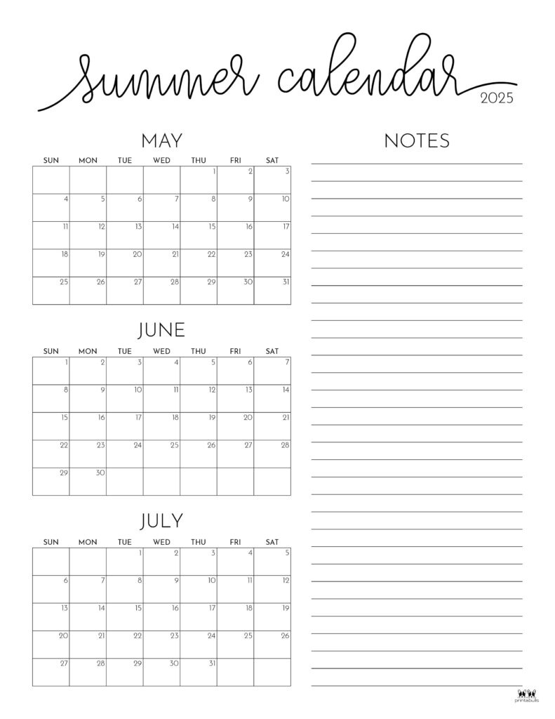 2025 Summer Calendars - 27 Free Printables | Printabulls throughout Summer Calendar Printable 2025