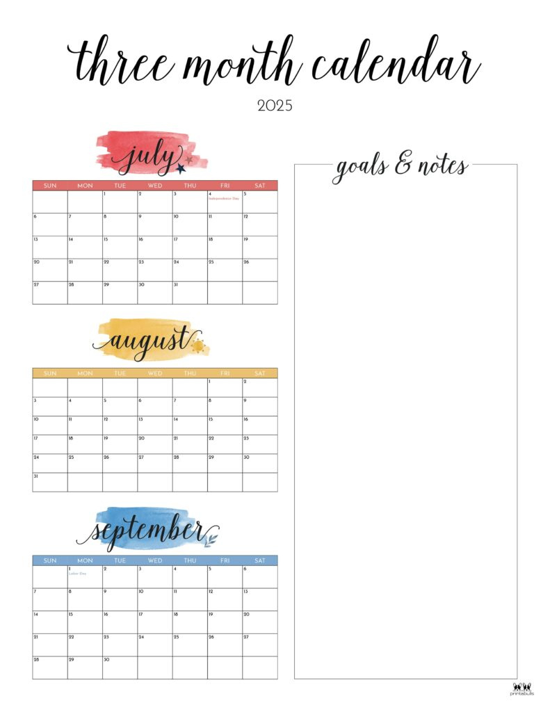 2025 Three Month/Quarterly Calendars - 36 Free Cals | Printabulls pertaining to 3 Month Calendar Printable 2025