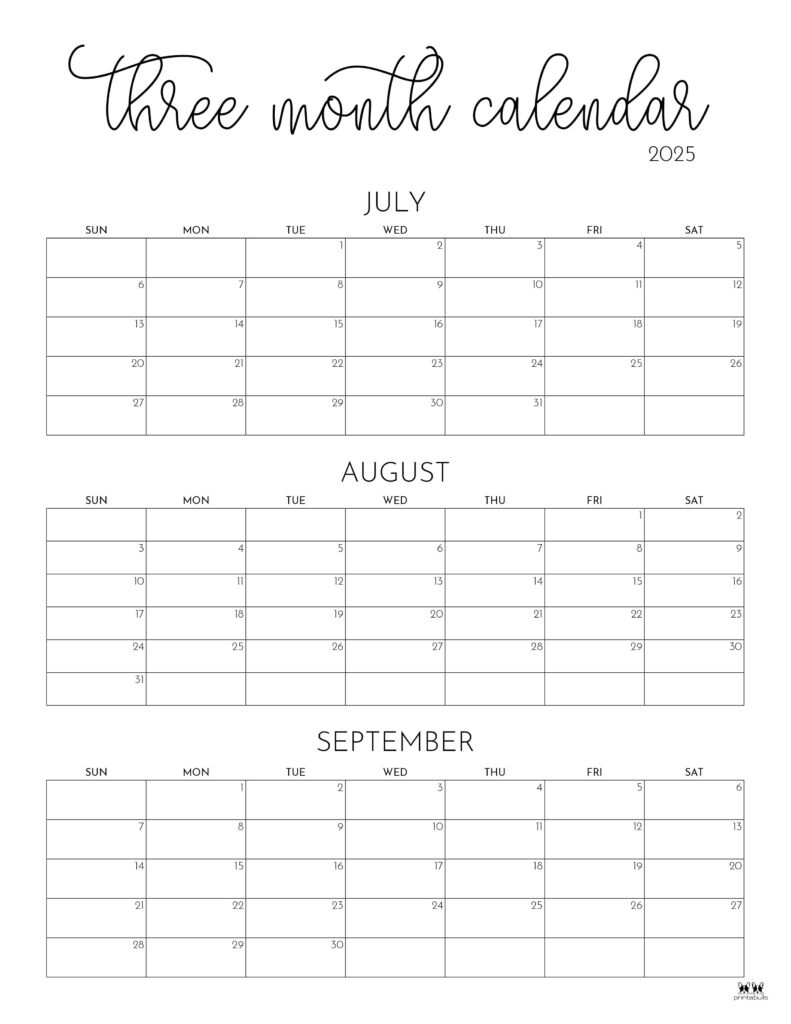 2025 Three Month/Quarterly Calendars - 36 Free Cals | Printabulls throughout 15 Month Calendar Printable