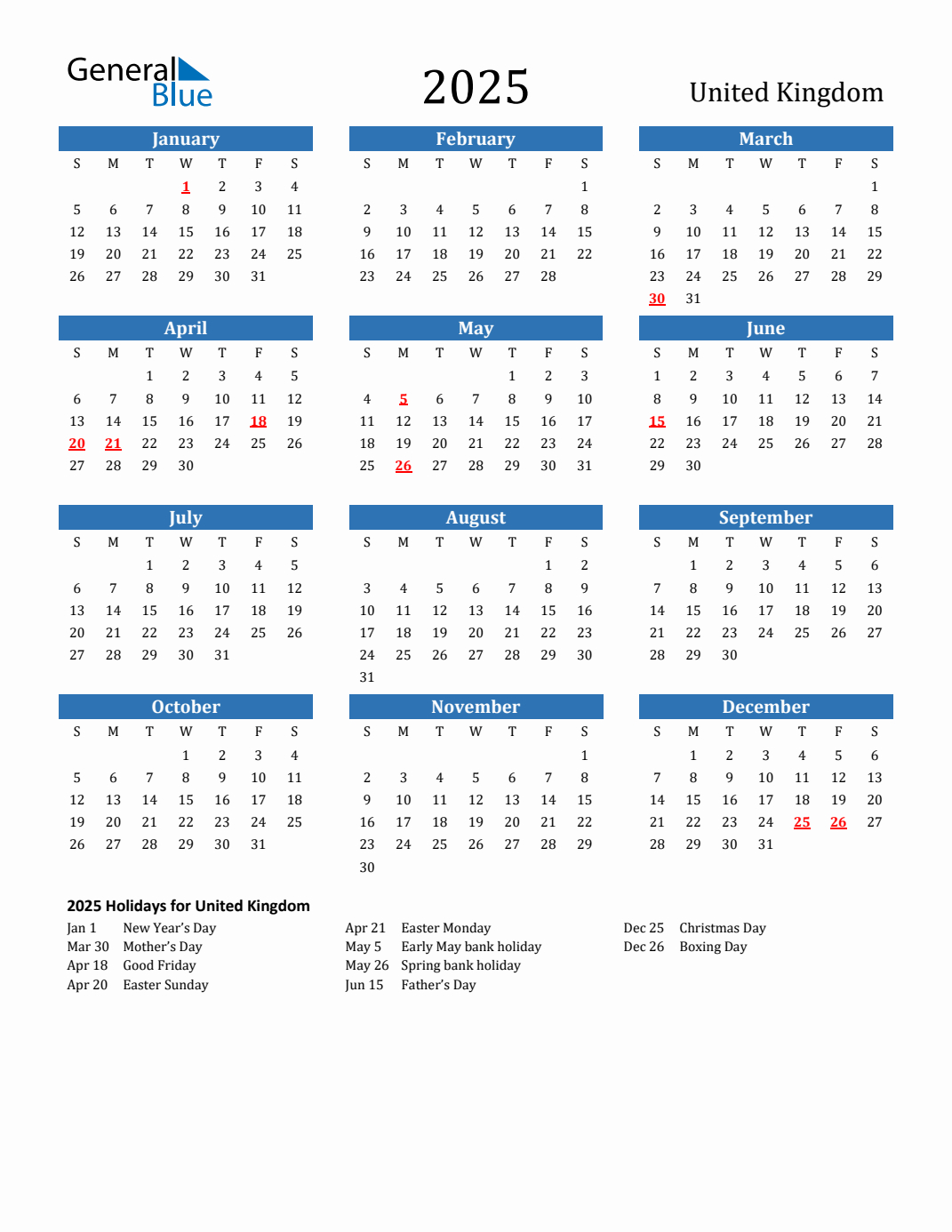 2025 United Kingdom Calendar With Holidays regarding Free Printable 2025 Calendar with Holidays