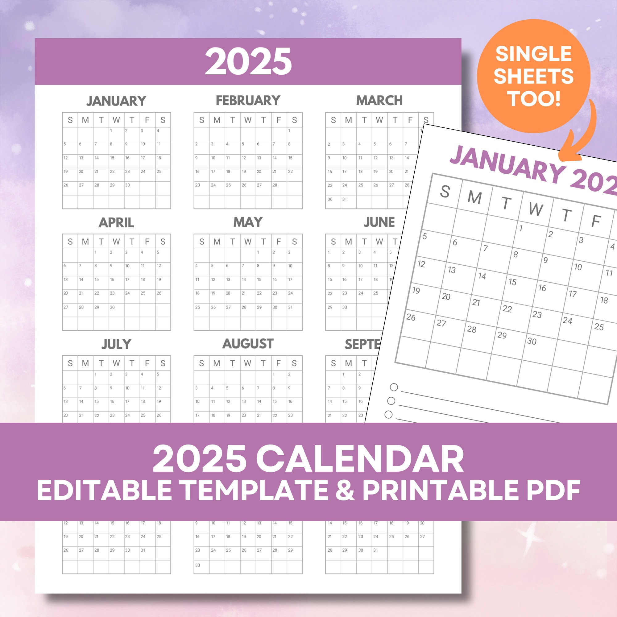 2025 Wall Calendar 8.5X11 - Etsy in Asu Calendar 2025 Printable Download