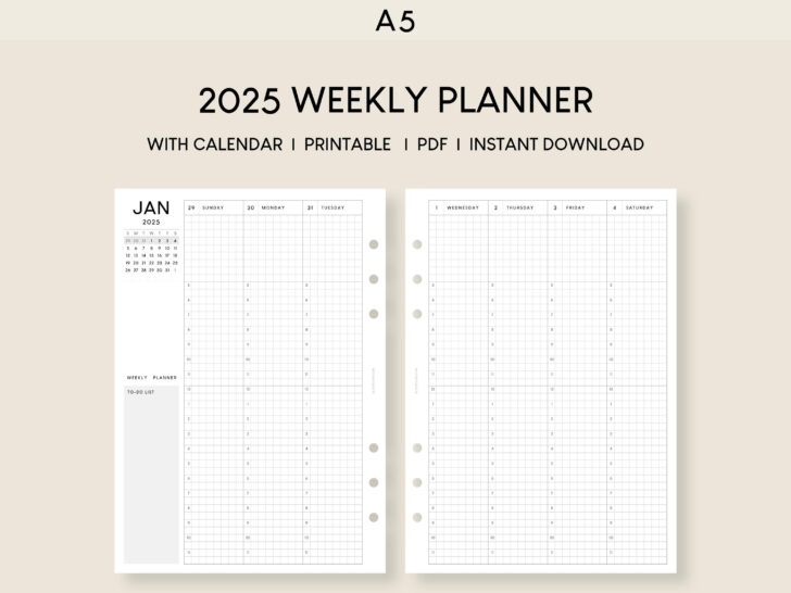 Weekly Calendar 2025 Hourly Printable