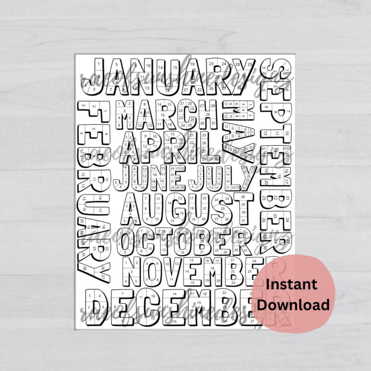 Monthly Workout Coloring Calendar 2025 Printable