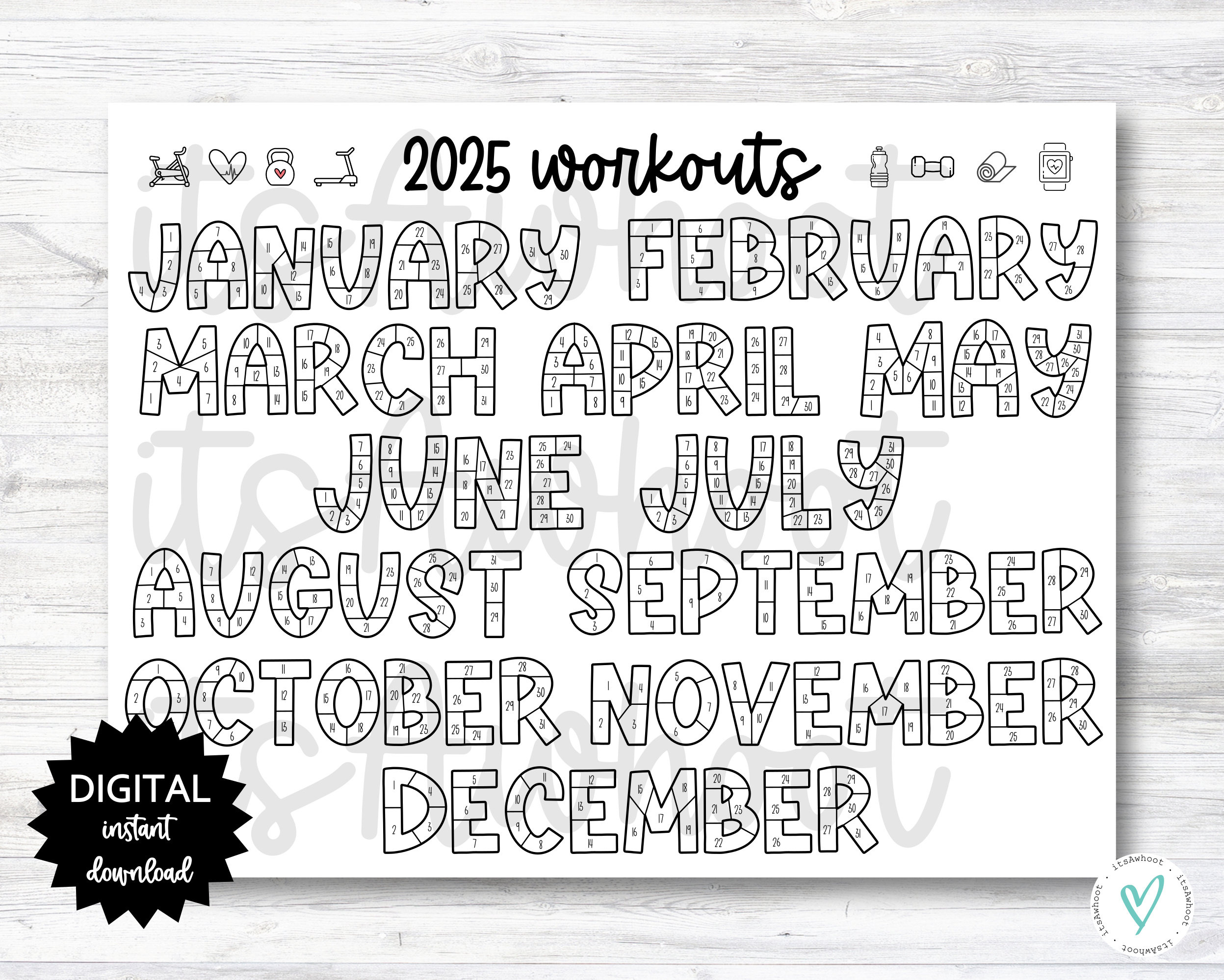 2025 Workouts Tracker Coloring Page Printable, Coloring Workout intended for Monthly Workout Coloring Calendar 2025 Printable