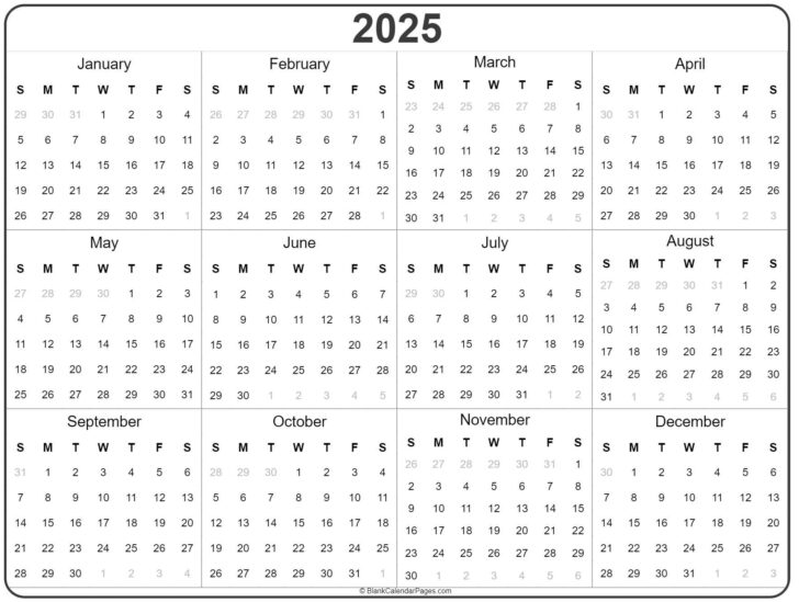 Annual Calendar 2025 Free Printable