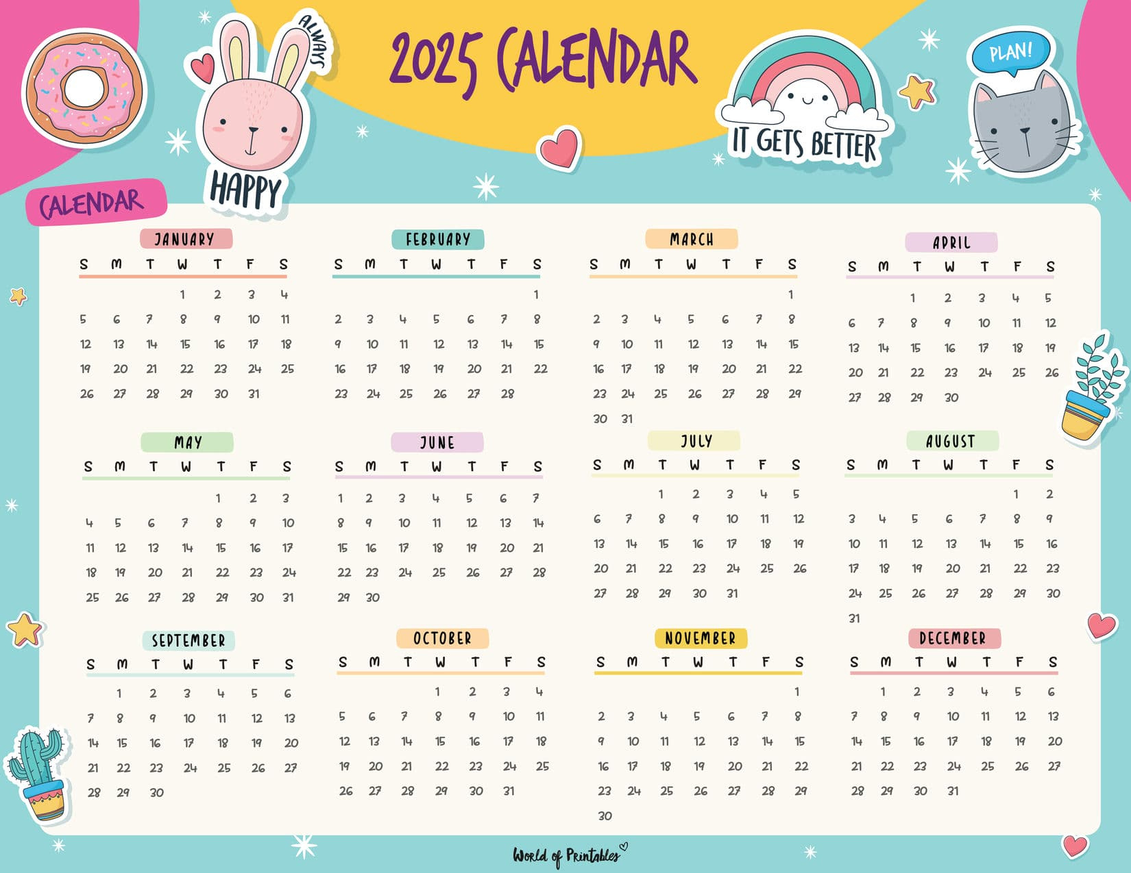 2025 Year Calendars - 70 Best Printables - World Of Printables in Cute Free Calendar 2025 Printable